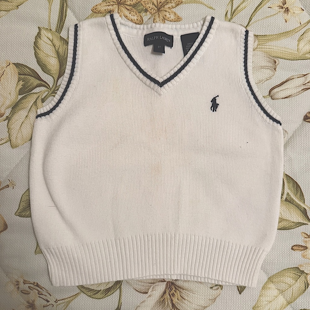 Ralph Lauren Sweater Vest Boys 3T White with Black Trim